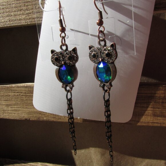 NEW Statement Owl Rhinestone Earrings - Picture 6 of 9